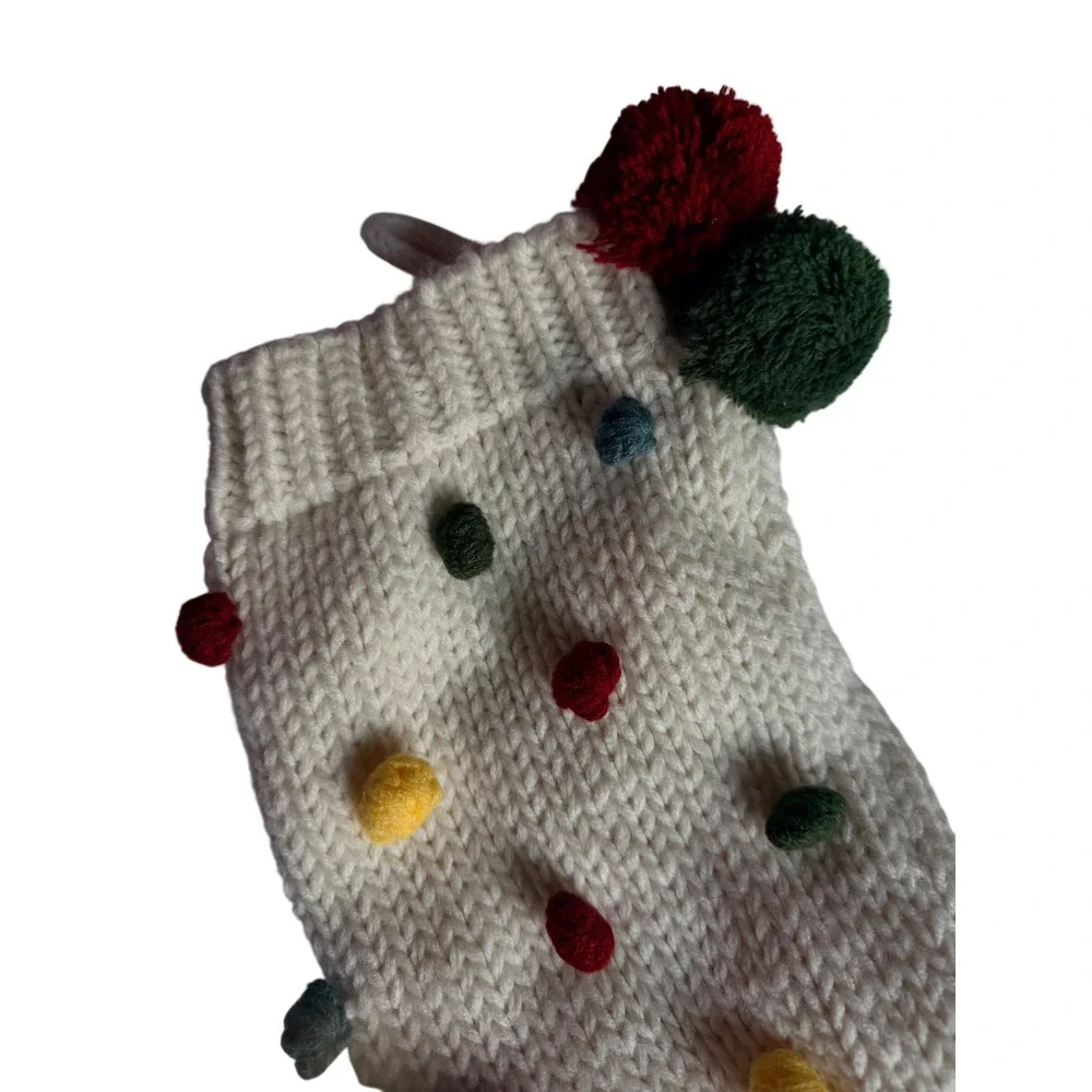 Rachel Zoe Christmas Stocking Unisex OS Cream Multi Pom Pom Excellent Knit Boho